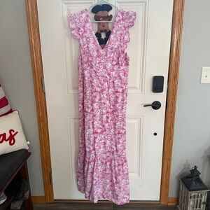 Skies Are Blue Pink and White Maxi Dress